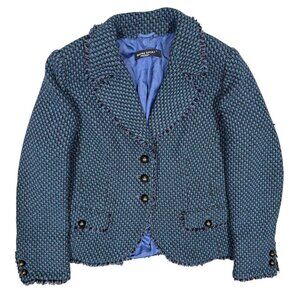 $650 Marina Rinaldi Sport Tweed Blazer Jacket Made in Italy Blue Wool 23 Medium